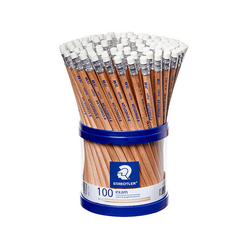 Staedtler Exam Natural 2B Pencil with Eraser Tip - Cup of 100