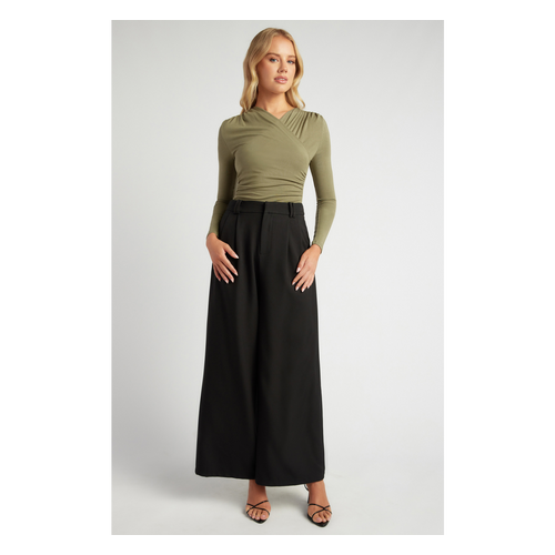 Cross Neck Ruched Detail Jersey Bodysuit (STO714B)