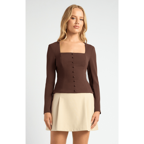 Self-Fabric Centre Front Button Detail Jersey Top (STO785A)