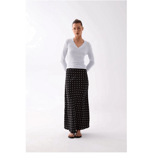 Style Addict Inez Long Polka Dot Skirt - Black