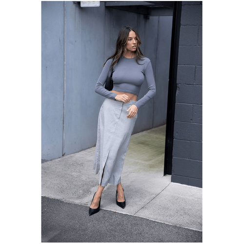 Style Addict Val Long Sleeve Crop Top - Grey