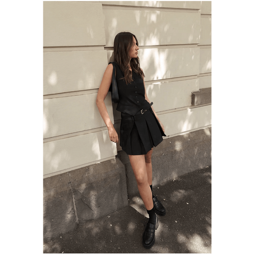 Style Addict Mimi Belt Pleated Skirt - Black