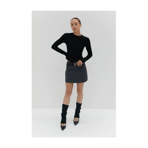 Style Addict Double Belt Mini Skirt - Dark Grey