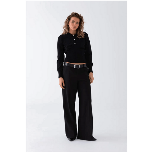 Style Addict Isla Knit Polo Top - Black