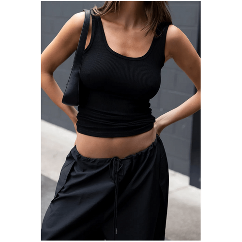Style Addict Lena Ribbed Tank Top - Black
