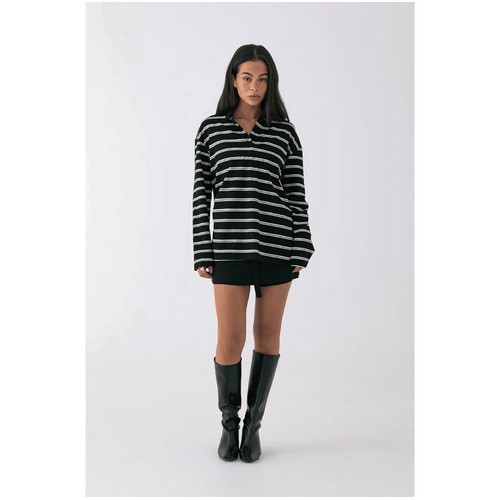 Style Addict Striped Polo Long Sleeve - Black