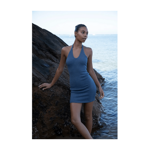 Style Addict Knit Halter Dress - Navy Blue