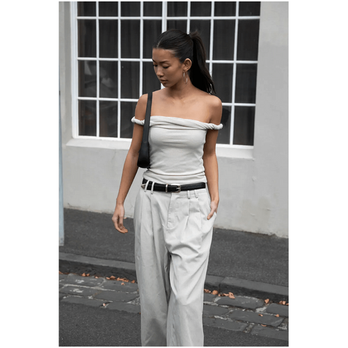 Style Addict Rebecca Rope Off the Shoulder Top - Beige