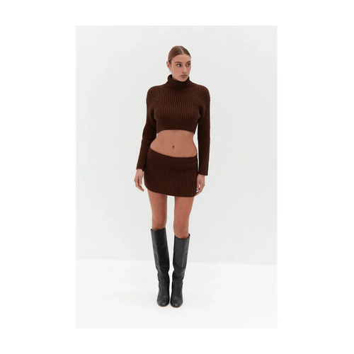 Style Addict Chunky Knit Crop Skivvy - Brown