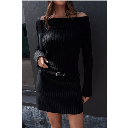 Style Addict Sophie Off the Shoulder Knit Top - Black