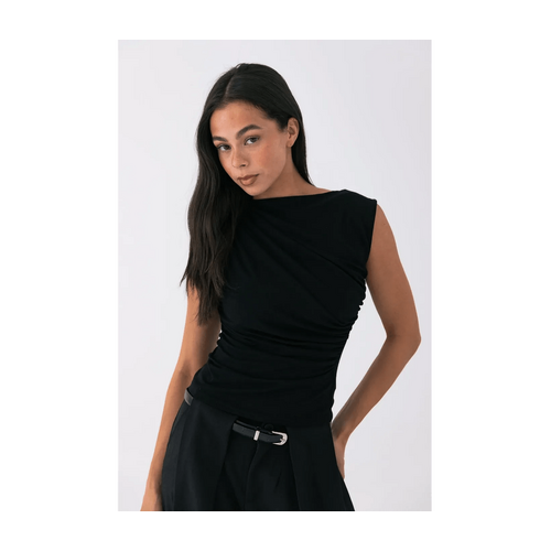 Style Addict Draped Asymmetric Tank - Black