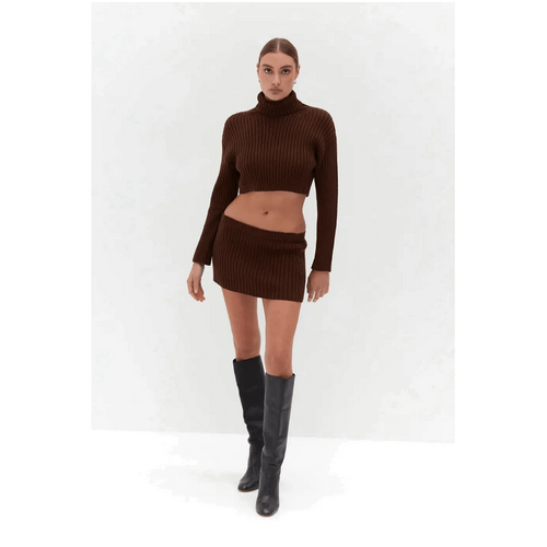 Style Addict Chunky Knit Mini Skirt - Brown