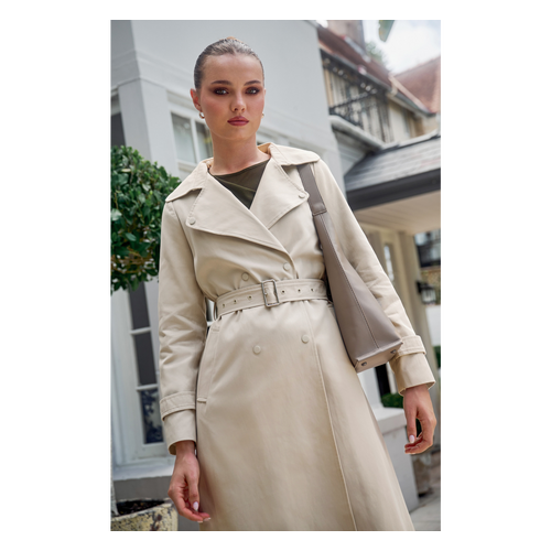 Snap Button Detail Trench Coat with Metal Belt Buckle (SJT399A)