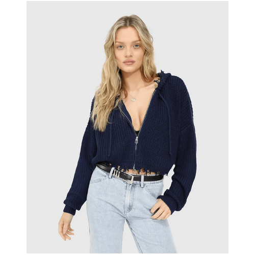 belle &amp; bloom Another Love Fringe Zip Knit - Navy