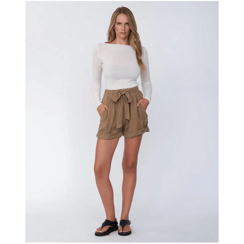 Amelius Lydia Twisted Hem Mini Shorts - Camel