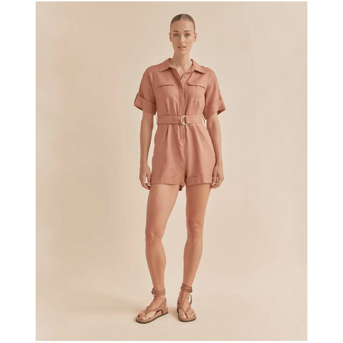 Amelius Surreal Linen Playsuit - Dusty Rose