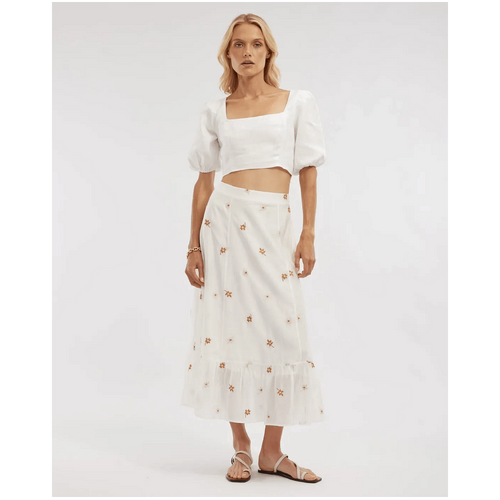 Amelius Monique Cross Stitch Midi Skirt - White