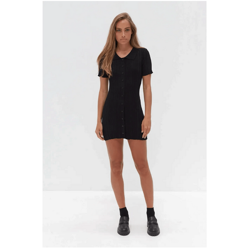 Style Addict Collared Short Sleeve Shirt Dress - Black