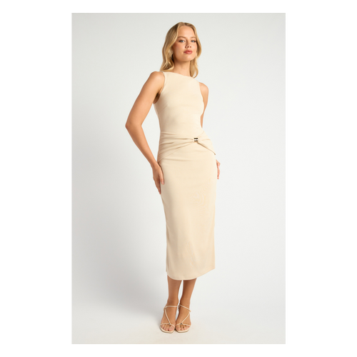 Textured Jersey Dress with Waist Gathering and Gold Ring Feature (SDR1747A)