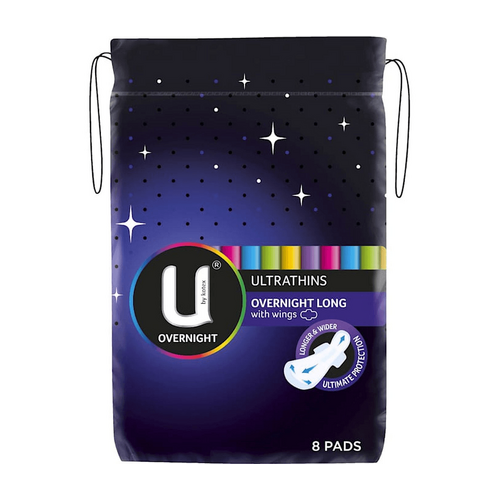 U by Kotex Overnight Ultrathins Long Pads 8 Pack