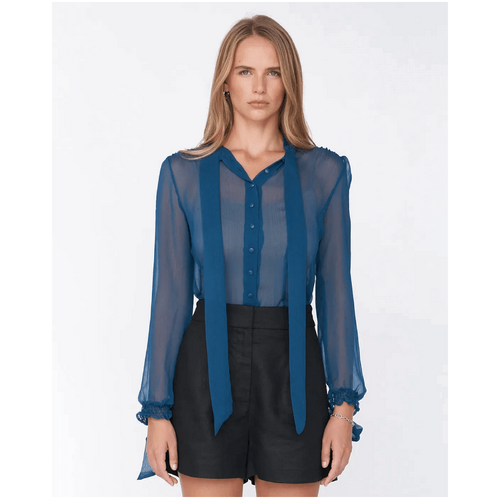 Amelius Brianna Sheer Tie Neck Shirt - Teal