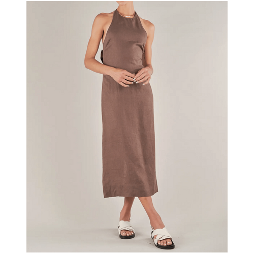Amelius Santa Cruz Linen Halterneck Dress - Chocolate