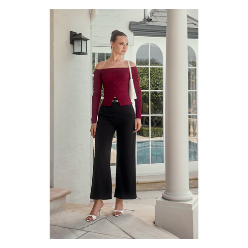 Off Shoulder Patterned Knit Top with Front Button Details (WKN755)