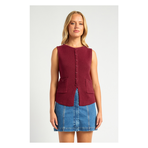 Button Up Knit Vest with Patch Pocket Details (WKN769)