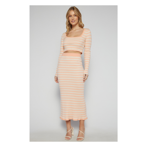Textured Striped Knit Set with Top and Fishtail Skirt (SKN705)