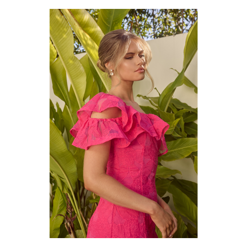 Frill Feature Neckline Embroidered Lace Dress (SDR1664B)