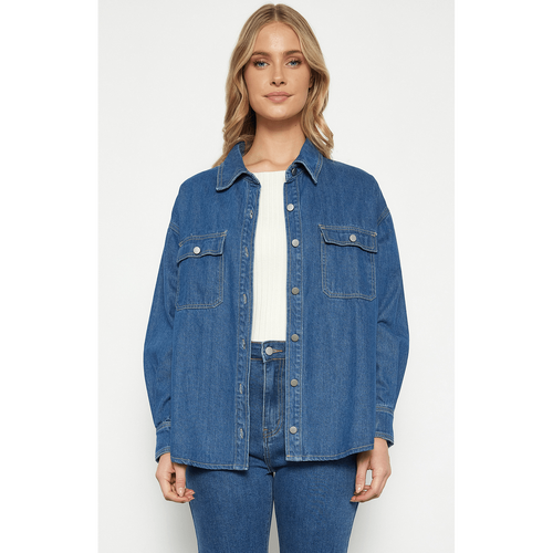 Button Up Denim Shacket with Front Pockets (WDM614A)