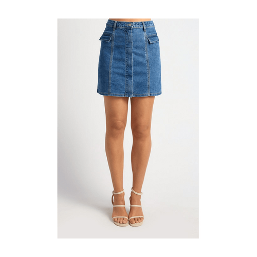 Flap Pocket Detail Stretch Denim Skirt (WDM641)
