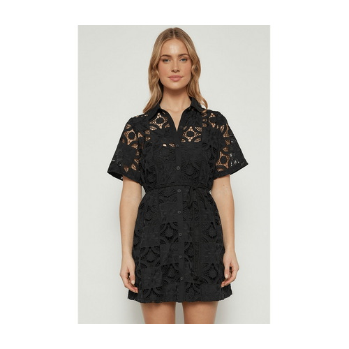 Lace Embroidery Dress with Tassel Belt (WDR652A)