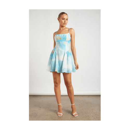 Faux Linen Floral Print Mini Dress with Seam Details (WDR797A)