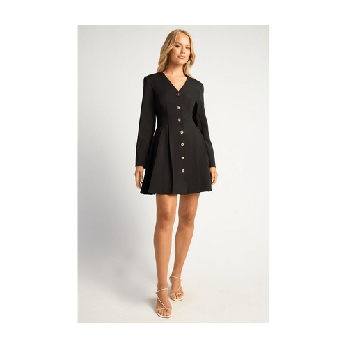 Gold Feature Buttton Pleated A Line Blazer Dress (WDR807B)