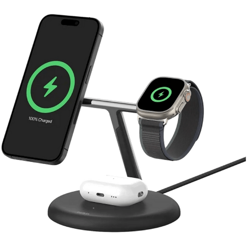 Belkin BoostCharge Pro 3-in-1 Magnetic Wireless Charging Stand with Qi2 15W - Black