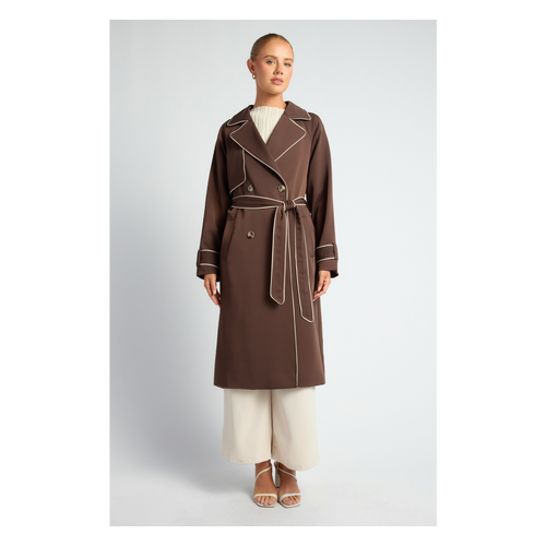Contrast Binding Longline Trench Coat (WJT217B)