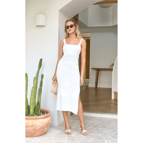 Adjustable Strap Textured Knit Midi Dress (WKN581)