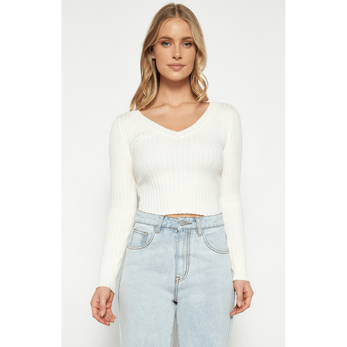 V Neckline Wide Rib Knit Top (WKN652)
