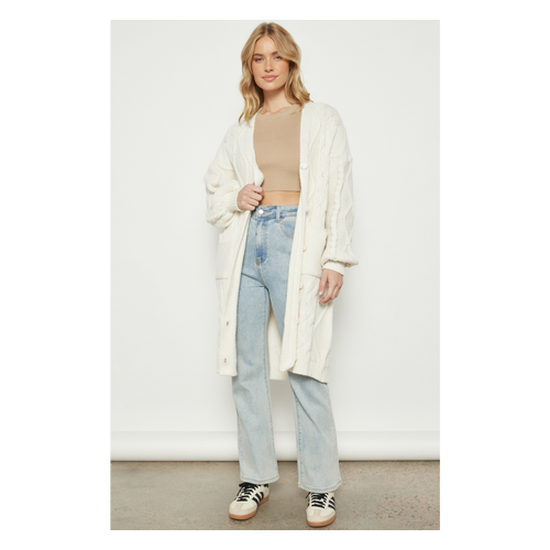 Cable Knit Long Cardigan with Buttons and Pocket Detail (WKN676)