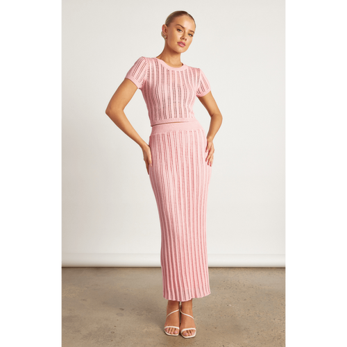 Crochet Textured Knit Top And Maxi Skirt Set (WKN718)