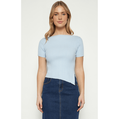 Asymmetric Hem Boat Neckline Knit Top (WKN729)