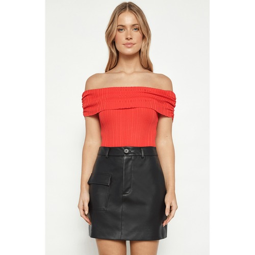 Off Shoulder Textured Lightweight Knit Bodysuit (WKN730)