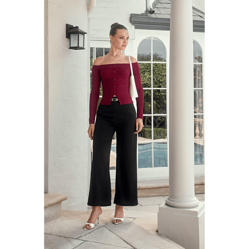 Off Shoulder Patterned Knit Top with Front Button Details (WKN755)