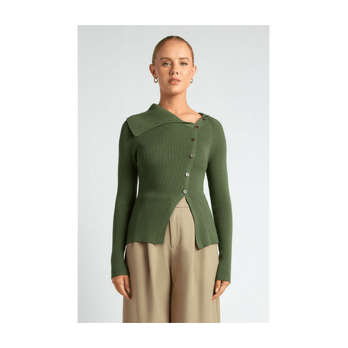 Draped Neckline Asymmetrical Button Knit Top (WKN800)