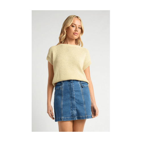 Crochet Cap Sleeves Relaxed Knit Top (WKN835)