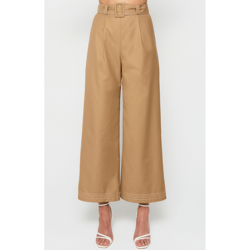 Contrast Stitching Wide Leg Pants with Belt Buckle (WPA256A)