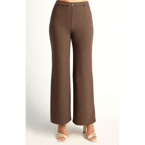 Boot Cut Jersey Pants with Gold Belt Buckle Detail (WPA296B)