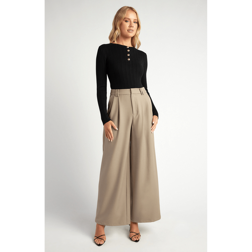 Double Pleat and Belt Loop Detail Wide Leg Pants (WPA298B)