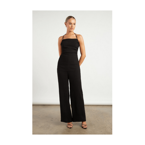 Gold Beaded Detail Textured Set with Halter Top and Pants (WSE380B)